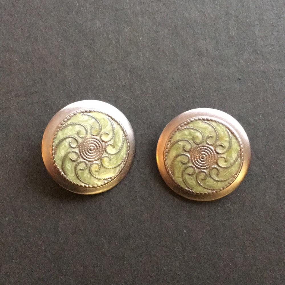 Vintage clip on earrings in silver and green